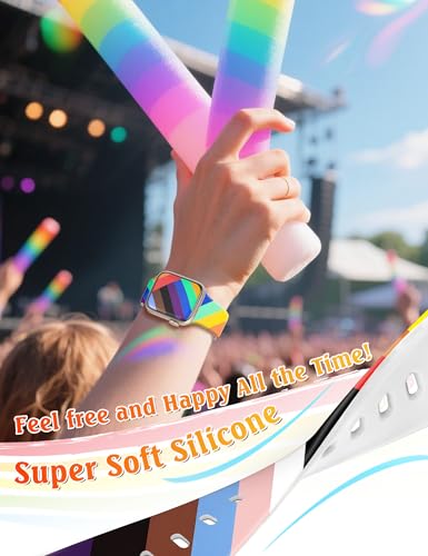 Image of wipalor Pride Rainbow Band Fit Apple Watch Bands for Women 46mm 44mm 45mm 42mm 49mm, Sport Silicone iWatch Bands for Rainbow iPhone Watch Series 10 9 8 7 SE 6 5 4 3 2 1 Ultra-Pride