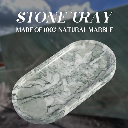 Image of Koville Marble Bathroom Tray for Countertop, Vanity Tray Stone Trays for Decor, Natural Marble Decorative Tray for Dresser Organizer, Storage Trays for Perfume, Jewelry, Cosmetics(Retro Light Green)