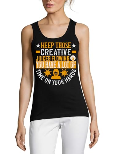 Camiseta sin mangas de algodón negro para mujer con eslogan creativo de sisa amplia