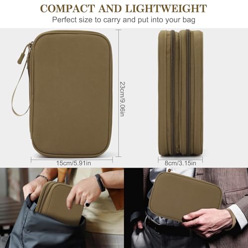 Image of FYY Electronic Organizer, Large Travel Cable Organizer Bag Pouch Electronic Accessories Carry Case Portable Waterproof Double Layers All-in-One Storage Bag for Cable, Cord, Charger, Phone, Brown