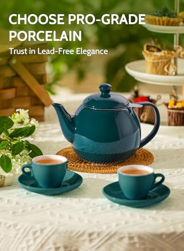Image of Sweese Teapots for Tea, 27 oz Porcelain Tea pot with Removable Stainless Steel Infuser, Tea Pots for Loose Tea - Dark Green