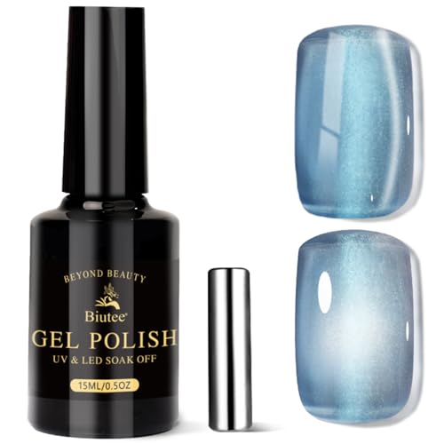 Biutee Esmalte en gel semipermanente Ojo de Gato - Azul Marino Purpurina Brillo Cat Magnético Eye Gel Polish Set con imán 15ml