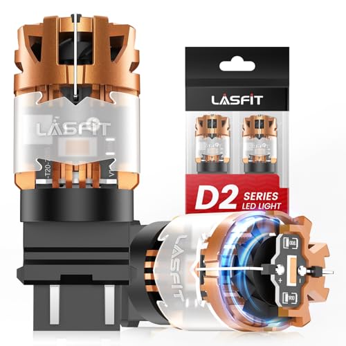 LASFIT 3157 LED Bulb Amber 3057 4157 3156 LED Built in Resistor Anti Hyper Flash CANBUS 3157 LED Turn Signal Lights with Fan 3057A 4057 Error Free No Load Resistor Need Pack of 2