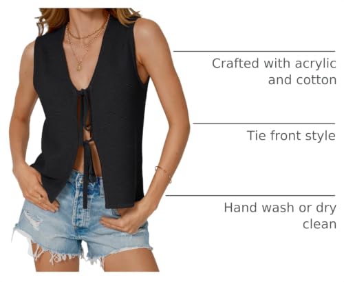 Image of LILLUSORY Womens Tie Front Tops Vacation Sweater Vest | Bohemian Style, Beach Resort Wear, Concert Western Outfits, Crochet Tops, Vacation Outfits, Cute Y2k Sleeveless 2026