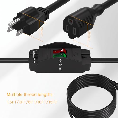 Image of STARELO 2-Way 3 Prong Extension Cord with ON /Off Switch,3 Prong,Y-Splitter, Pimary 14AWG 15A /125V and Secondary 18AWG 10A /125V with one NEMA 5-15P Plug and Two NEMA 5-15R Receptacles. (10FT,Black)