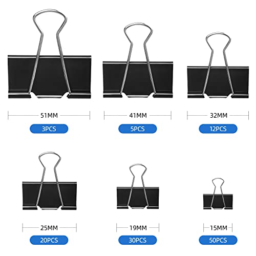 120Pcs Paper Binder Clips 6 Assorted Sizes,Jumbo, Large, Medium, Small, Mini and Micro Paper Clamps School Binder Clips with Plastic Box image 7