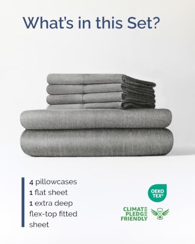 Image of Flex Top Split Head King 6 Piece Sheet Set - Cooling - Heathered Grey