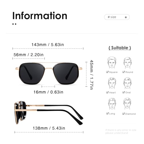 kimorn Polarized Aviator Sunglasses for Women Retro Square Frame Sun Glasses for Driving Travel Outdoor UV Protection AE17833