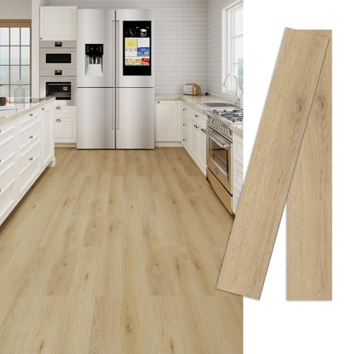 MULGREAT Suelo laminado autoadhesivo en color marrón claro – 5,02 m², aspecto de madera realista, impermeable y cortable, 36 tablones (15,24 x 91,44 cm) para habitaciones húmedas y zonas de estar