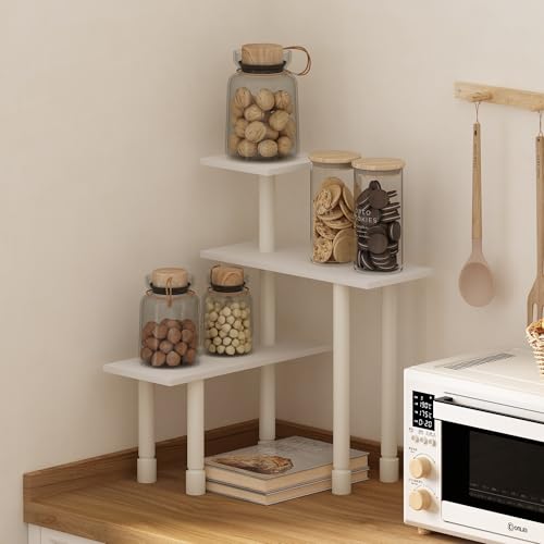 Image of Furinno Turn-N-Tube Kitchen Countertop Organizer, 3-Tier Corner Countertop Organizer Shelf, Corner Shelf, for Kitchen, Pantry, Organizers and Storage, White