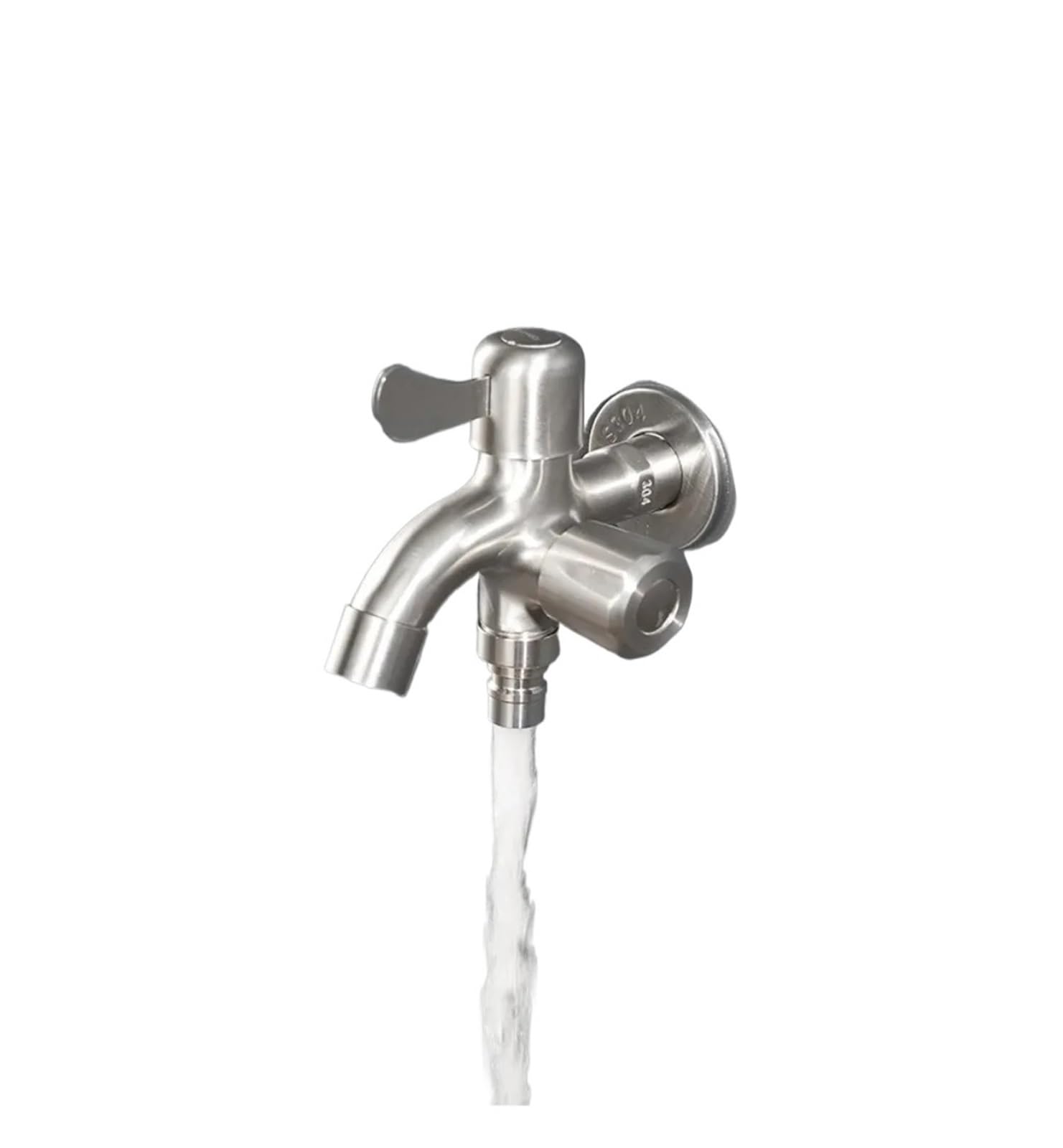 Robinet de jardin double tête avec poignée murale pour lavage simultané