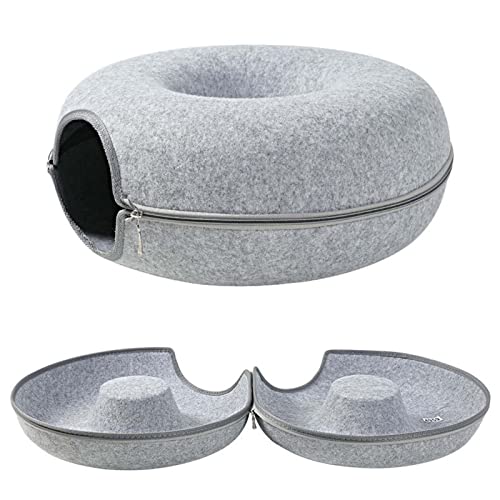 Lit tunnel pour chat – Tunnel circulaire amovible pour animaux de compagnie pour petits animaux de compagnie, espace de jeu et abri