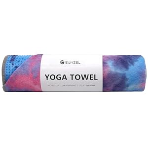 Eunzel Yoga Towel,Hot Yoga Mat Towel with Grip Dots Sweat Absorbent Non-Slip for Hot Yoga, Pilates and Workout 24″ x72″, Purple & Blue