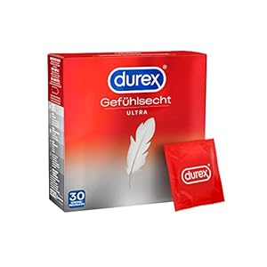 Durex Gefühlsecht Ultra Kondome – 20 % dünnere Spitze, mit Silikongleitgel befeuchtet, transparent, angenehmer Geruch – 30er Pack (3 x 10 Stück)