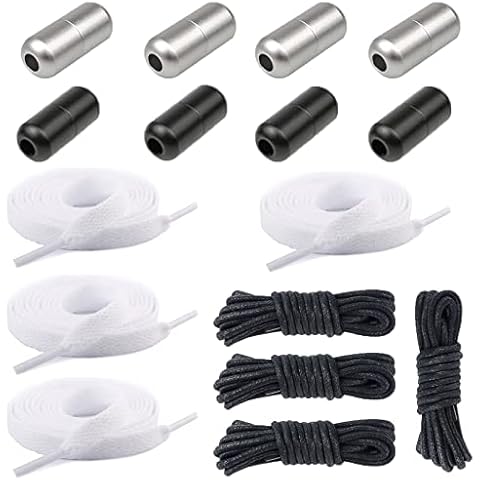 AUXHCYL 16 Pieces Shoe Laces,Flat White Trainer Laces Round Shoelaces No Tie Elastic Shoelaces Replacements Laces for Trainers,Walking Boot,Casual Shoe Cover