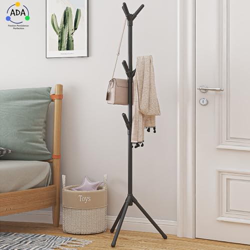 Image of ADA Metal Premium Freestanding Coat Rack with 9 Hooks|Coat Hanger Stand|Coat Tree Clothes Stand for Hats, Bags, Jacket, Umbrella for Entryway, Hallway, Bedroom, Office - Black, 460 x 460 x 1700 mm