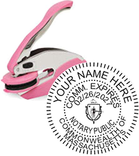 Pink Notary Seal Embosser And Self Inking Stamp Bundle | Massachusetts #TOP2