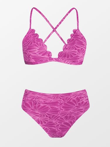 Image of CUPSHE Bikini Set for Women Bathing Suit High Waisted Scalloped V Neck Two Pieces Swimsuit