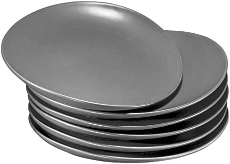 Bruntmor Ceramic Curved Serving Platters Set Of 6 Serving Plates. 11" Porcelain Matte Glaze Baking Dish/Plates. Safe For Oven, Microwave, Dishwasher. Serving Christmas Dish. Round, Grey