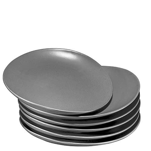 Bruntmor Ceramic Curved Serving Platters Set Of 6 Serving Plates. 11" Porcelain Matte Glaze Baking Dish/Plates. Safe For Oven, Microwave, Dishwasher. Serving Christmas Dish. Round, Grey #TOP24