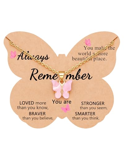 Image of UNGENT THEM Butterfly Necklace for Little Girls Kids Jewelry Ages 8-12 10 5 7 6 9 11 Year Old Birthday Christmas Gifts for Girls Stocking Stuffers