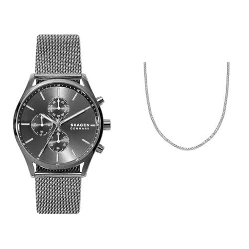 Coffret Skagen Homme Holst Montre et Collier Argenté Idée Cadeau Élégant