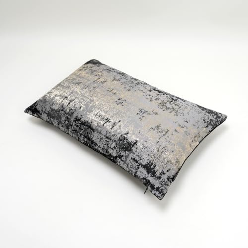 THE-TINOART Charcoal Champagne Metallic Jacquard Lumbar Pillow Cover 12x20 Velvet Back Modern Glam Sofa Decor