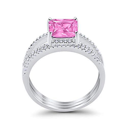 Blue Apple Co. Wedding Engagement Bridal Set 3 Piece Three Piece Princess Cut Round Cubic Zirconia 925 Sterling Silver3