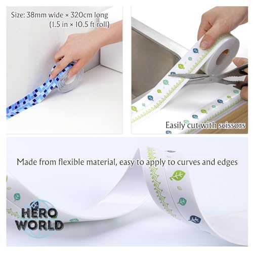Image of Waterproof Caulk Tape 1.5in x 10.5ft Decorative Self-Adhesive Sealing Strip for Kitchen Bathroom Sink Toilet (Blue Tile)