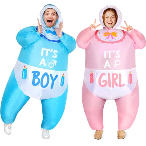 RoundFunny 2 Pcs Inflatable Baby Costume for Adults Blow up Gender Reveal Baby Costume Suit for shower party Halloween Cosplay(Cute)