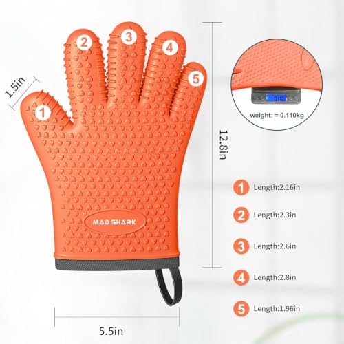 Image of MAD SHARK Silicone Oven Mitts with Fingers Heat Resistant 450F in Kitchen