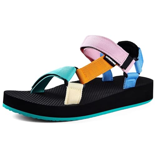 Image of WateLves Womens-Sport-Sandals Hiking Sandals with-Arch-Support Webbing-Outdoor-Beach-Water-Sandals for Travel-Walking-Trekking-Camping