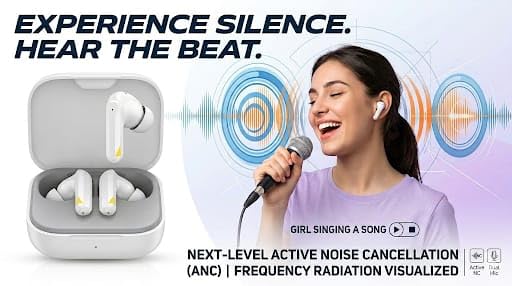 Image of Pro Wireless Earbuds with Active Noise Cancelling, 20 Hrs Playtime, Instant Pairing, Ultra-Lightweight