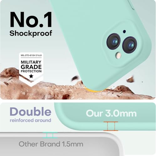 Image of DIZORO Square Edges Candy Liquid Silicone Phone Case Cover Comatible for iPhone 13 All Cube Series with Full Body Protective Microfiber Lining (Mint Green)