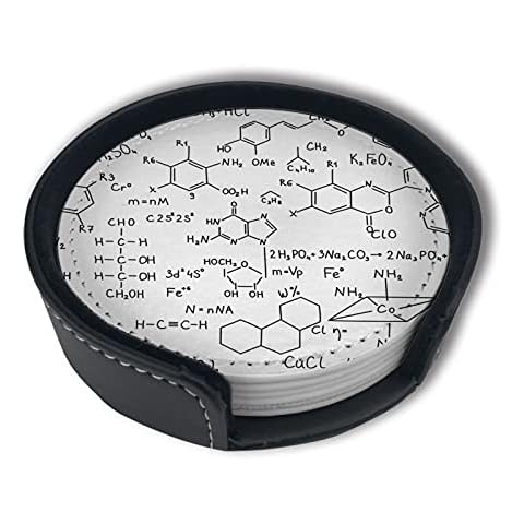 FATTTYCY Chemistry Formulas Science Coasters for Wooden Table Coasters for Drinks Absorbent with Holder Leather Coaster Set of 6 Desk Decor, One Size Cover
