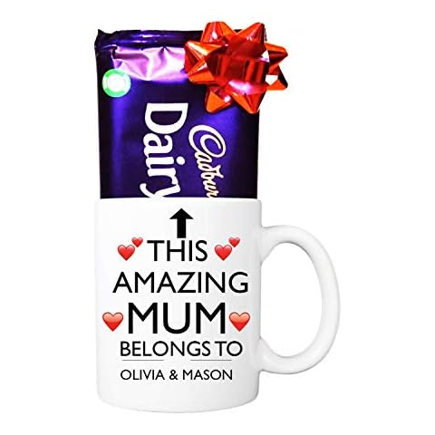 Personalised Mums Mug a Unique Gift with Cadbury's Milk Chocolate. This Amazing Mum Belongs Too, Design. Makes a Great Mug for Mum for Mother’s Day, Birthday, Christmas or just Because Cover