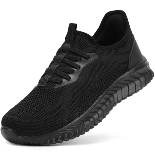 STQ Damen Slip on Sneakers Bequem Orthopädische Schuhe Leichte Turnschuhe ohne Schnürsenkel Atmungsaktiv Schlupfschuhe Ganz Schwarz 39 EU