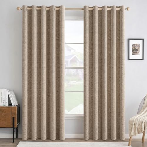 Image of MIULEE 100% Blackout Linen Textured Curtains for Bedroom Solid Thermal Insulated Copper Brown Grommet Room Darkening Curtains & Drapes Luxury Decor for Living Room 62 x 84 Inch (2 Panels)