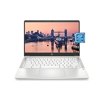 HP Chromebook 14 Portátil, Intel Celeron N4000 Processador, 4 GB de RAM, 32 GB EMMC, 14 "HD Display, Chrome, Computador Leve com Webcam e Michas Duplas, Casa, Escola, Música, Filmes (1421)