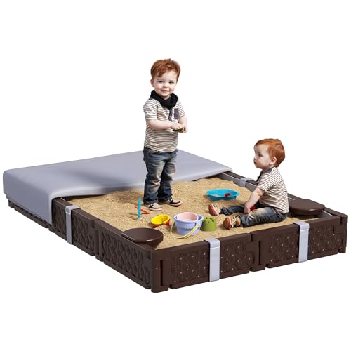 Qaba Kids Sandbox with Cover, Rectangular 73" HDPE Large Sand