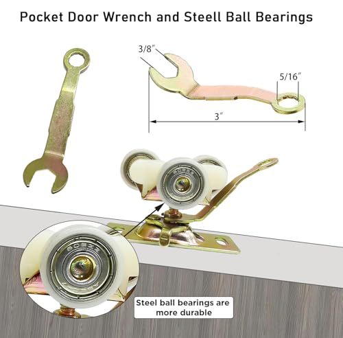 2 Pack Sliding Pocket Door Hardware Replacements Top Hanger Sliding Door Rollers Wheels Assembly Fit Johnson Part 1125 & 1500 Hardware Kit, Ball Bearing 1 inch Wheels, 220 lb Capacity by Augenweide - Image 6