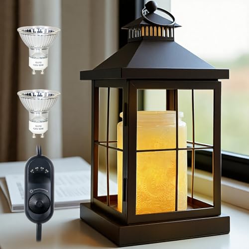 YKOEAROMA Candle Warmer Lamp with Timer Lantern Warmer Compatible with 3 Wick Candles Vintage Dimmable Lamp Candle Warmer Lantern Decor for Home Living Room Office Desk