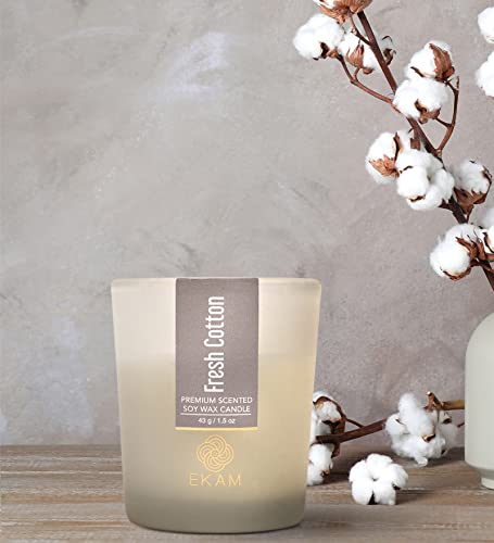 Image of EKAM Fresh Cotton Votive Soy Wax Scented Candle, 40 Grams, 10 Hours Burn Time| Long Lasting Premium Candles | Ideal for Home Decor | Gifting & Aromatherapy (Pack of 6)