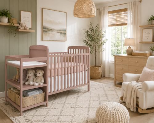 Image of Dream On Me Anna 3-in-1 Convertible Full-Size Baby Crib & Changer with Storage in Brown Sugar, GreenGuard Gold & BSA, Pinewood, Converts to Day & Toddler Bed, 3 Mattress Heights, 1″ Changing Pad