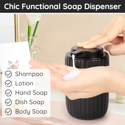 Image of Segbeauty Black Soap Dispenser, 10.8oz Ceramic Liquid Soap Dispenser for Farmhouse Decor, 320ml Empty Refillable Press Pump Bottle Lotion Containers for Bathroom Kitchen Modern Home Decor