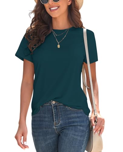 Image of KevaMolly Basic T Shirts for Women UPF 50+ Short Sleeve Casual Summer Tops Trendy Solid Loose Fit Crew Neck Tees Tshirt