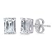 BERRICLE Rhodium Plated Sterling Silver Solitaire Anniversary Wedding Stud Earrings Made with Swarovski Zirconia Emerald Cut 2 CTW - Holiday Gift