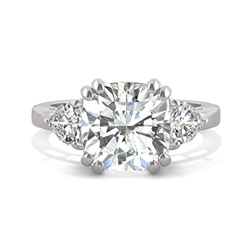 Charles & Colvard Created Moissanite 9.5mm Cushion Cut Three Stone Engagement Ring for Women | 5 cttw DEW | Lab Grown | Solid 14K White Gold with Rhodium4