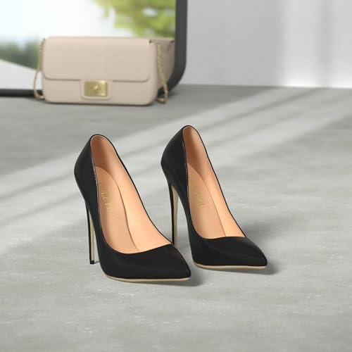 COLETER Women's Sexy Pointed Toe High Heels,4.72 inch/12cm Patent Leather Pumps,Wedding Dress Shoes,Cute Evening Stilettos