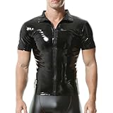 DTODWW Mens Wet Look Undershirt Faux Leather Zipper Shirts Shiny Short Sleeve T-Shirts Slim Fit Muscle Tops Casual Clubwear